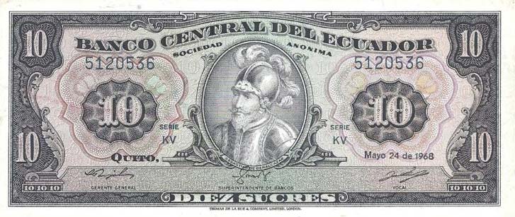 Front of Ecuador p114a: 10 Sucres from 1968