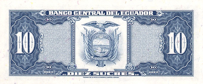 Back of Ecuador p114b: 10 Sucres from 1980