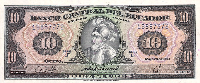 Front of Ecuador p114b: 10 Sucres from 1980