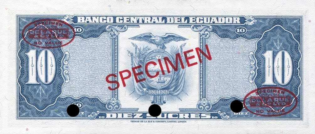 Back of Ecuador p114s1: 10 Sucres from 1968