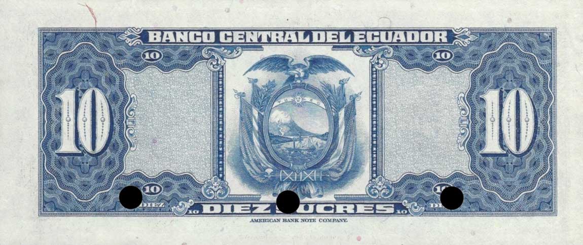 Back of Ecuador p114s2: 10 Sucres from 1971
