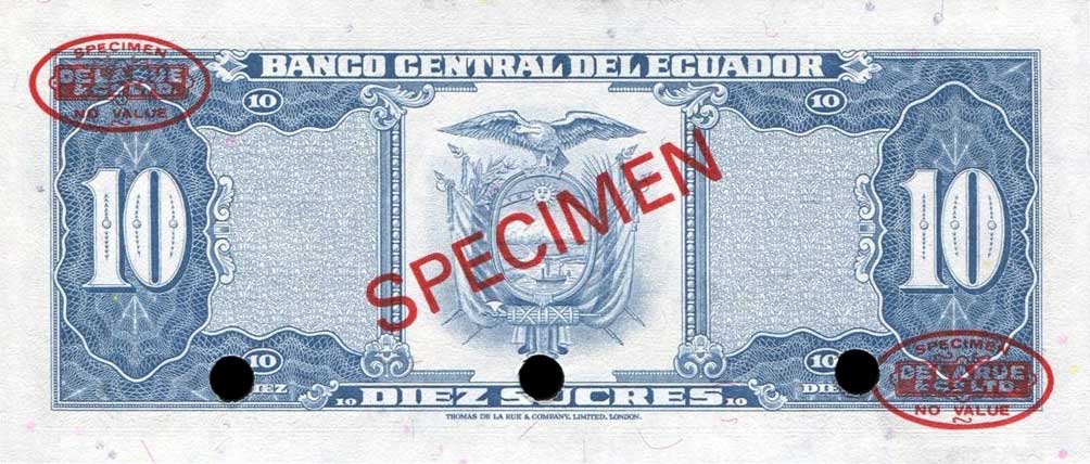 Back of Ecuador p114s3: 10 Sucres from 1982