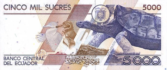 Back of Ecuador p128a: 5000 Sucres from 1991