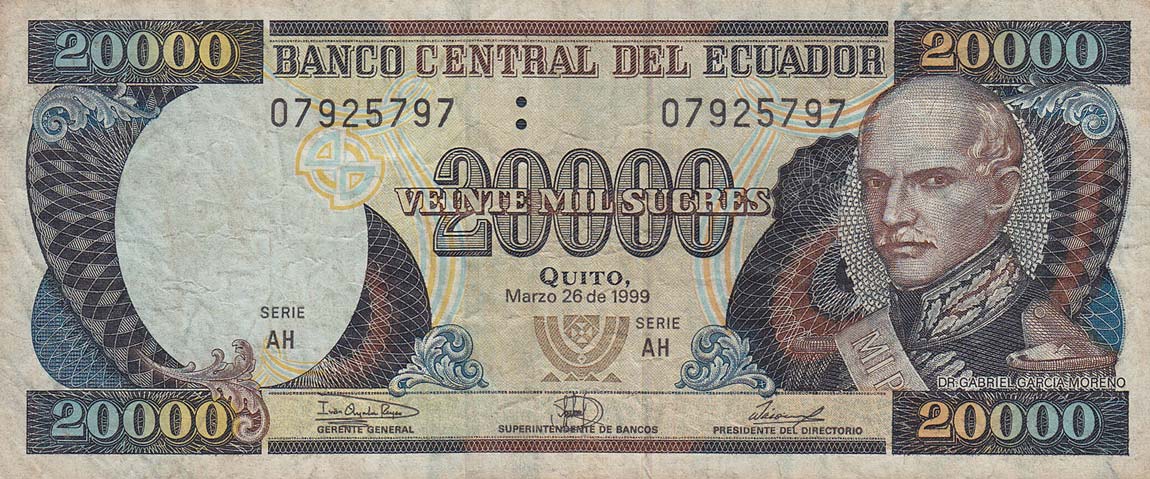 Front of Ecuador p129f: 20000 Sucres from 1998