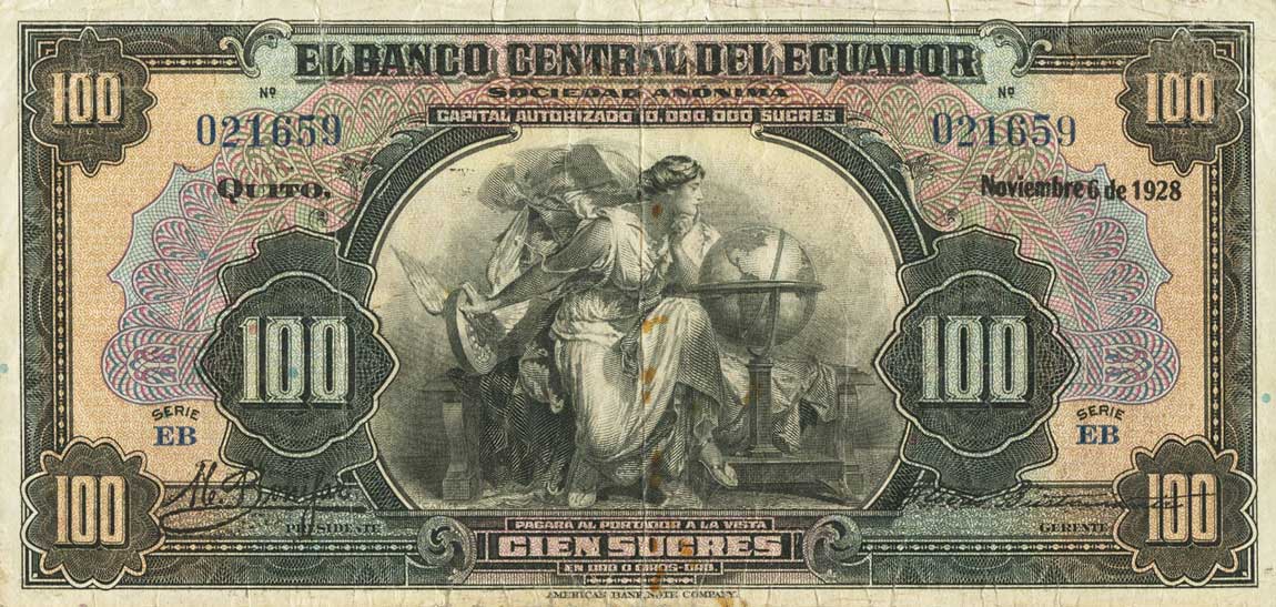 Front of Ecuador p88a: 100 Sucres from 1928