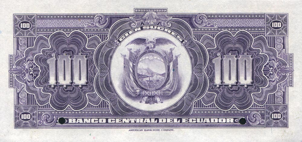 Back of Ecuador p88s: 100 Sucres from 1928