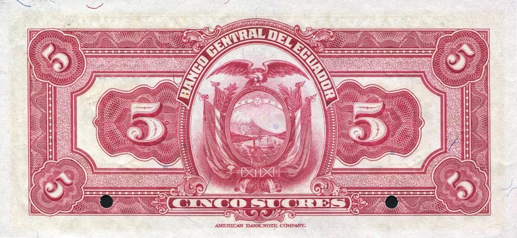 Back of Ecuador p91s1: 5 Sucres from 1945