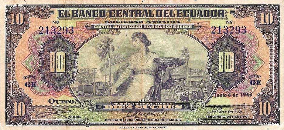 Front of Ecuador p92b: 10 Sucres from 1942