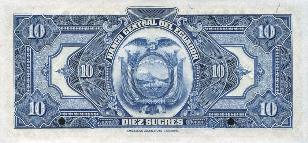 Back of Ecuador p92s1: 10 Sucres from 1939