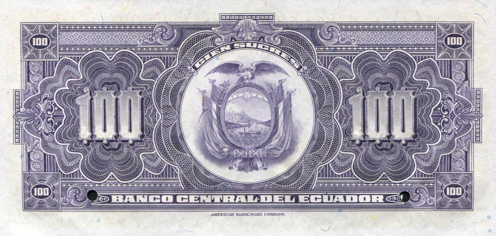 Back of Ecuador p95s: 100 Sucres from 1939
