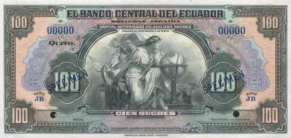 Front of Ecuador p95s: 100 Sucres from 1939