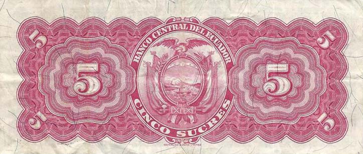 Back of Ecuador p98c: 5 Sucres from 1954