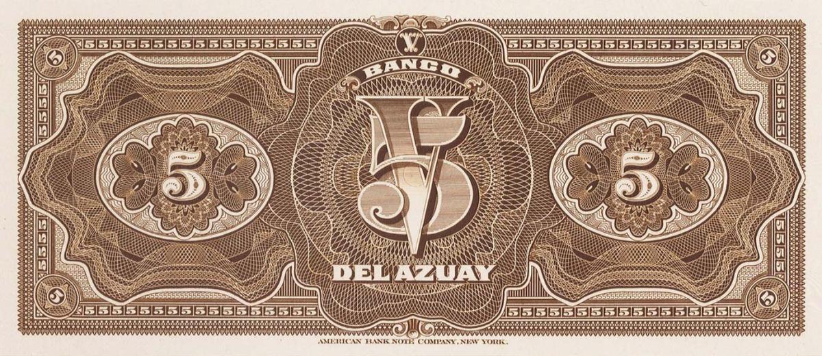 Back of Ecuador pS103p: 5 Sucres from 1920