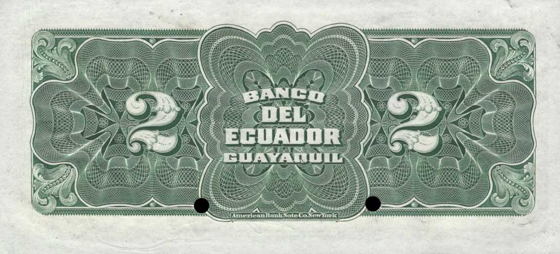 Back of Ecuador pS154A: 2 Sucres from 1907
