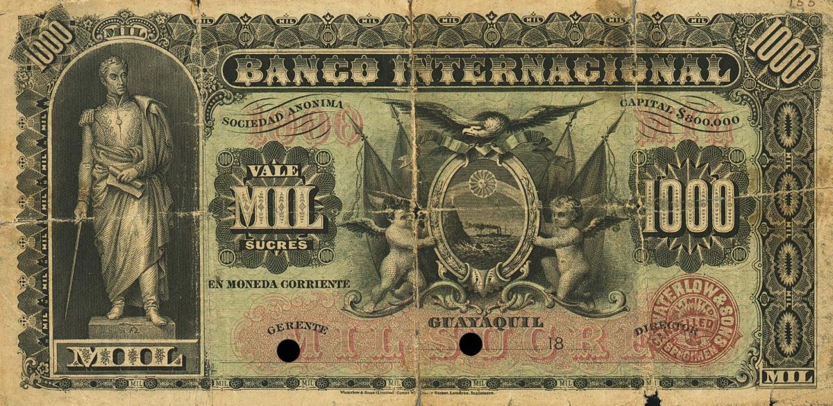 Front of Ecuador pS179Act: 1000 Sucres from 1886