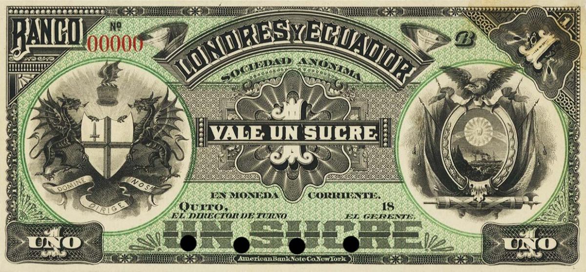 Front of Ecuador pS180p: 1 Sucre from 1887
