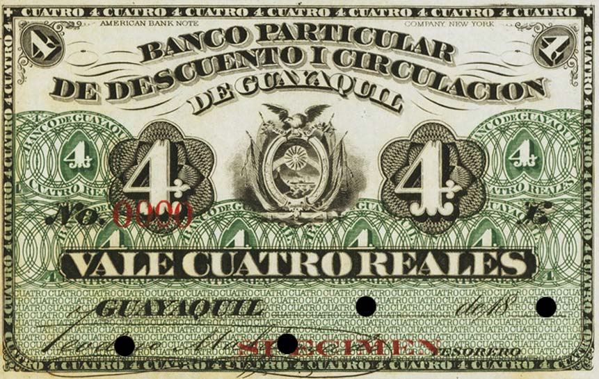 Front of Ecuador pS197s: 4 Reais from 1865