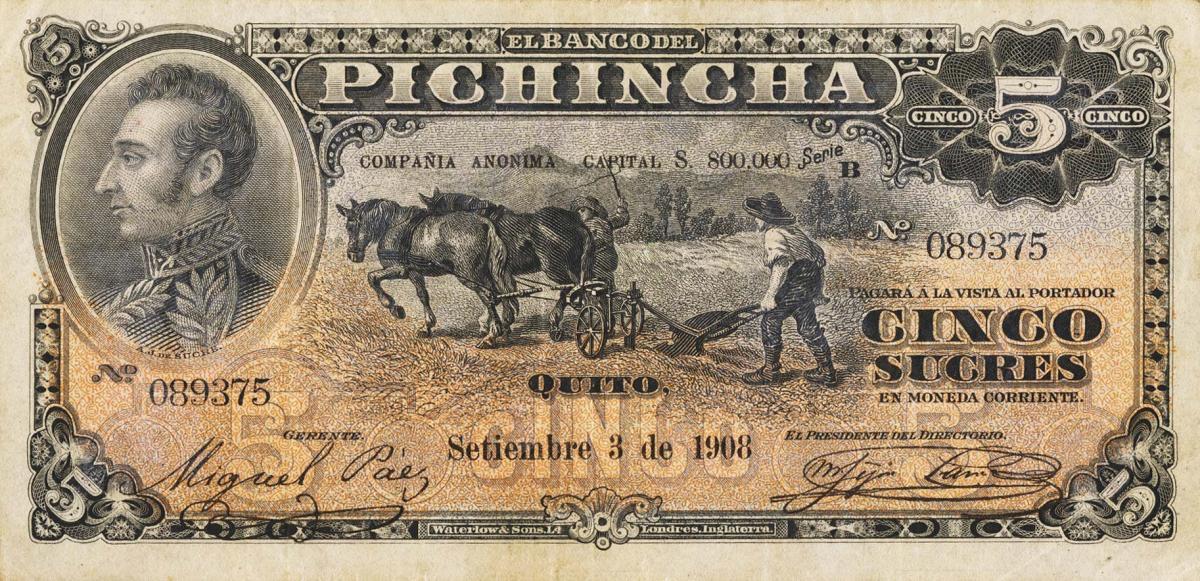 Front of Ecuador pS212a: 5 Sucres from 1907