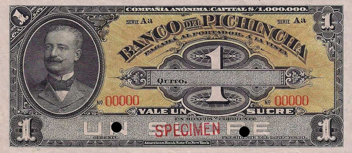Front of Ecuador pS220s: 1 Sucre from 1912