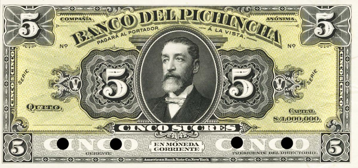 Front of Ecuador pS223p: 5 Sucres from 1912