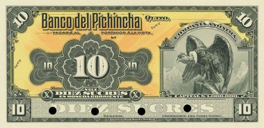 Front of Ecuador pS224p: 10 Sucres from 1915