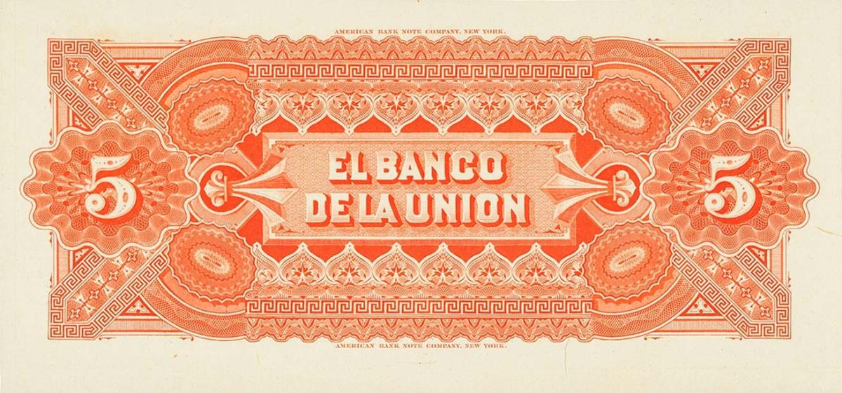 Back of Ecuador pS262p: 5 Pesos from 1880