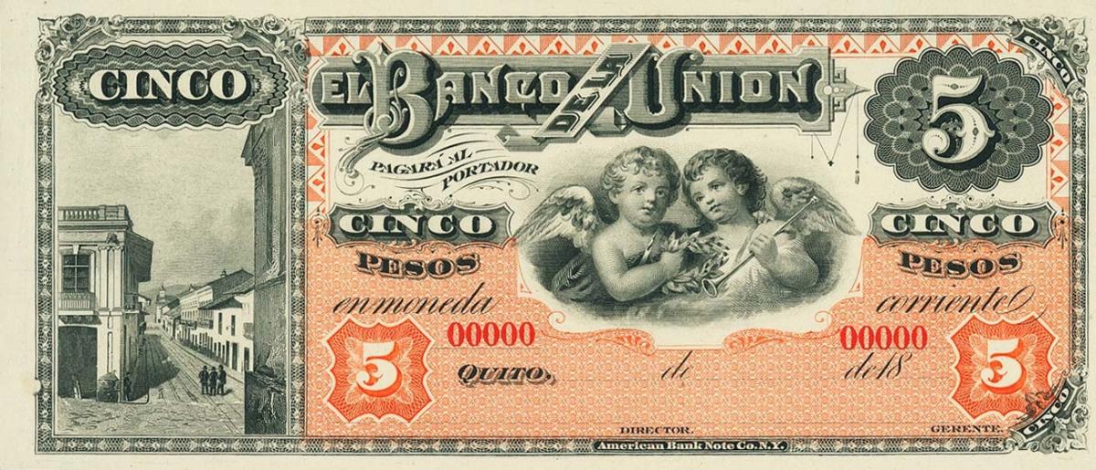 Front of Ecuador pS262p: 5 Pesos from 1880