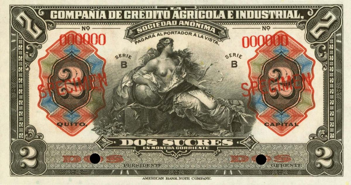 Front of Ecuador pS272s: 2 Sucres from 1921