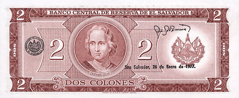 Back of El Salvador p124a: 2 Colones from 1976