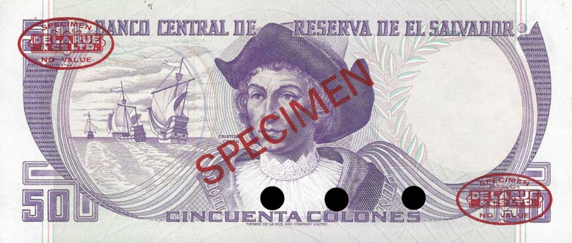 Back of El Salvador p131s2: 50 Colones from 1980