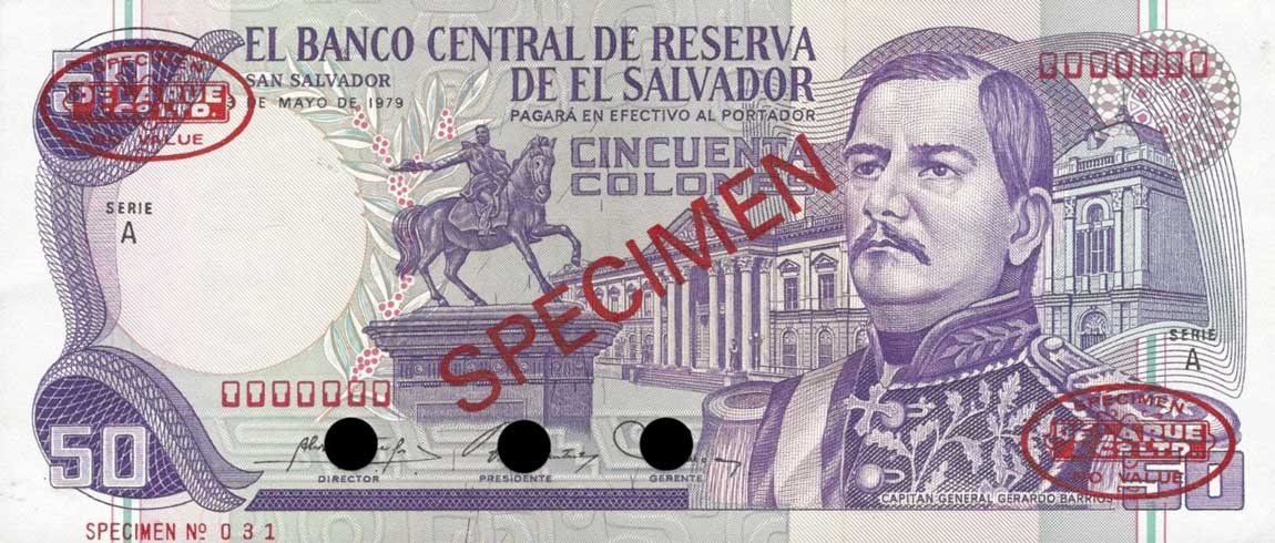 Front of El Salvador p131s2: 50 Colones from 1980