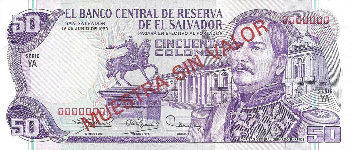 Front of El Salvador p131s1: 50 Colones from 1979