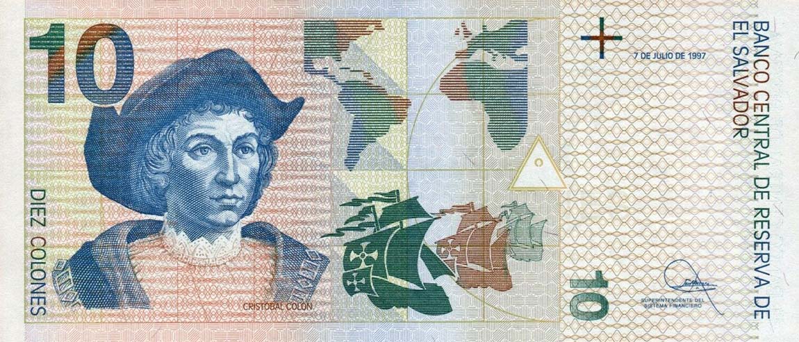 Front of El Salvador p148a: 10 Colones from 1997