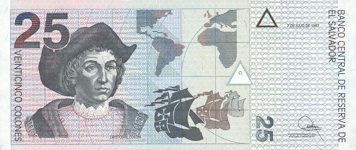 Back of El Salvador p149a: 25 Colones from 1997