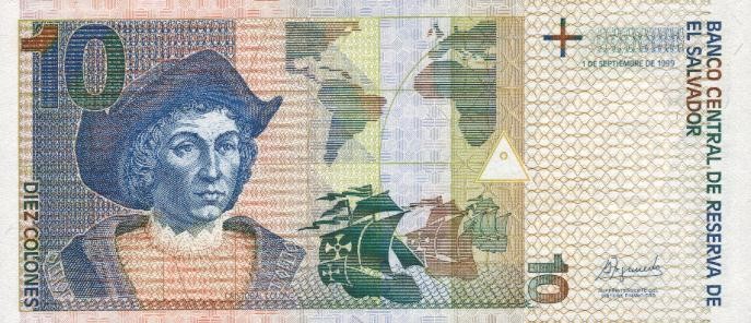 Back of El Salvador p154a: 10 Colones from 1999