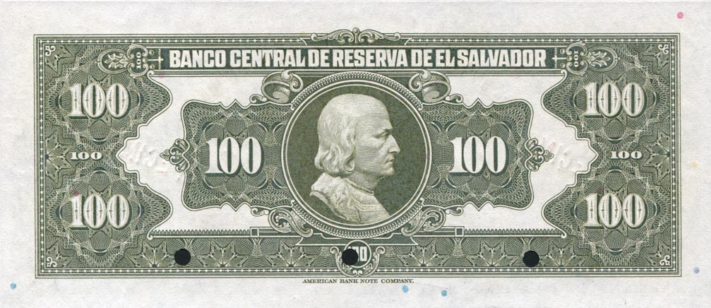 Back of El Salvador p80s: 100 Colones from 1934