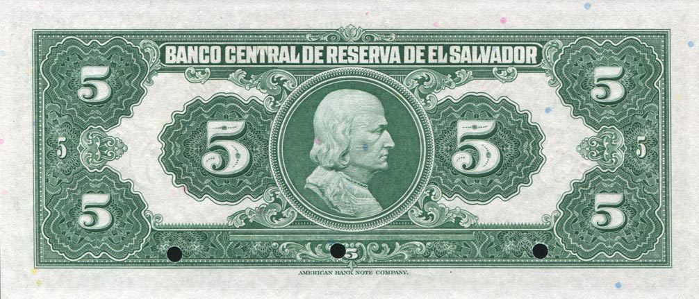 Back of El Salvador p84s: 5 Colones from 1942