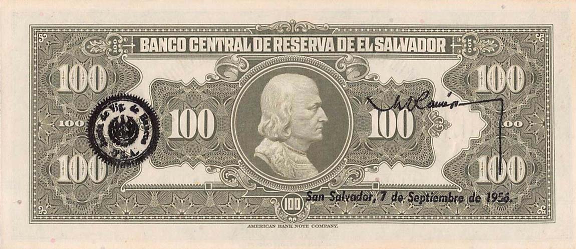 Back of El Salvador p86b: 100 Colones from 1954