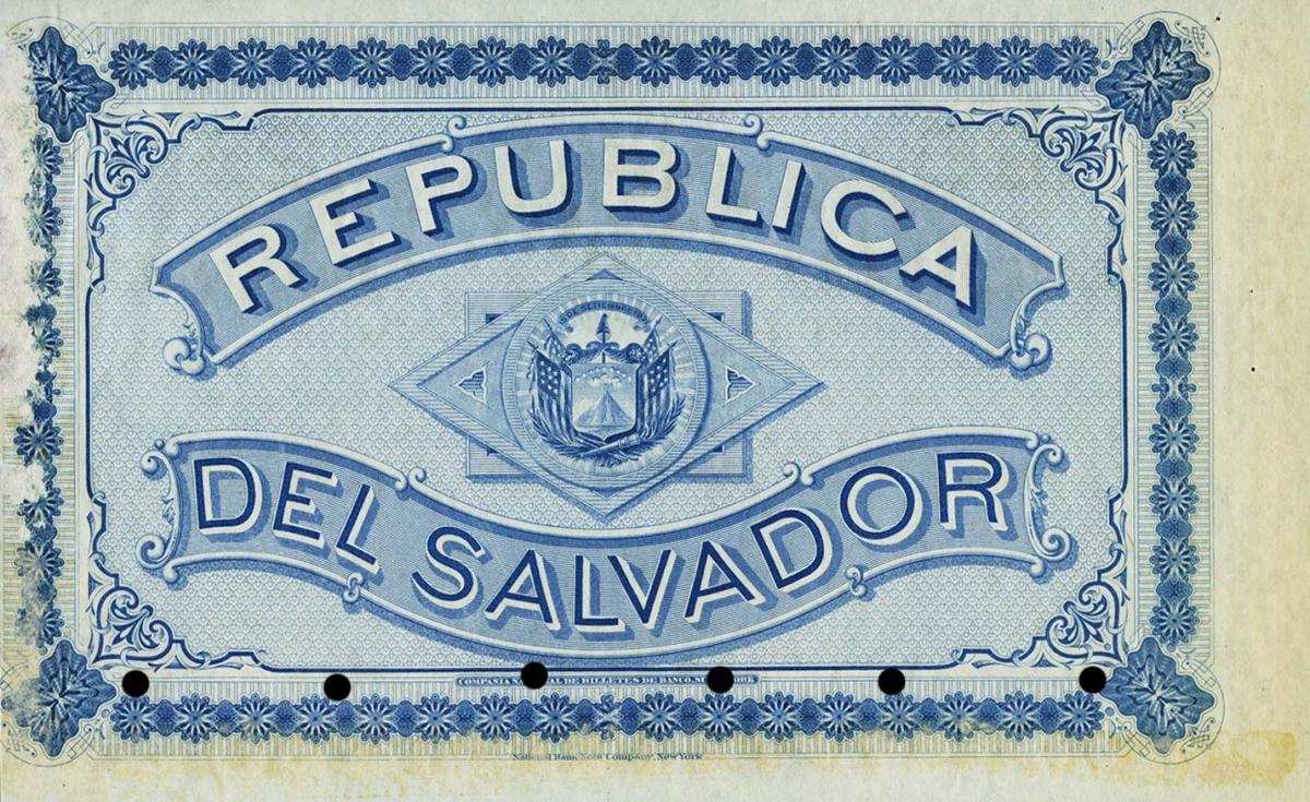 Back of El Salvador p13: 25 Pesos from 1877