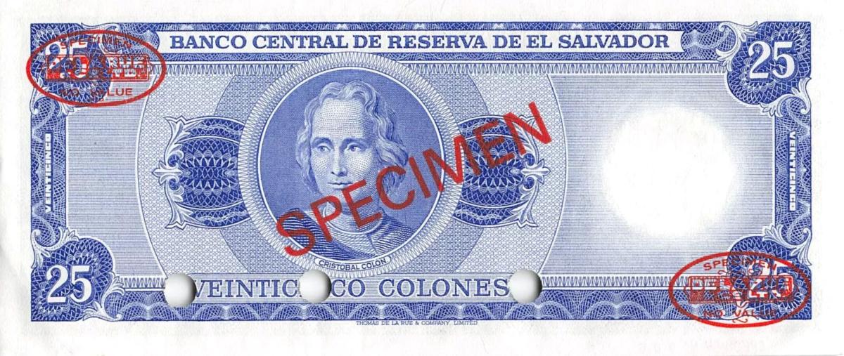 Back of El Salvador p142s: 25 Colones from 1995