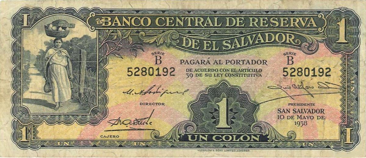 Front of El Salvador p81: 1 Colon from 1938