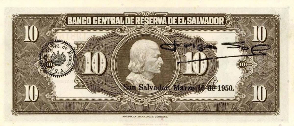 Back of El Salvador p85a: 10 Colones from 1943