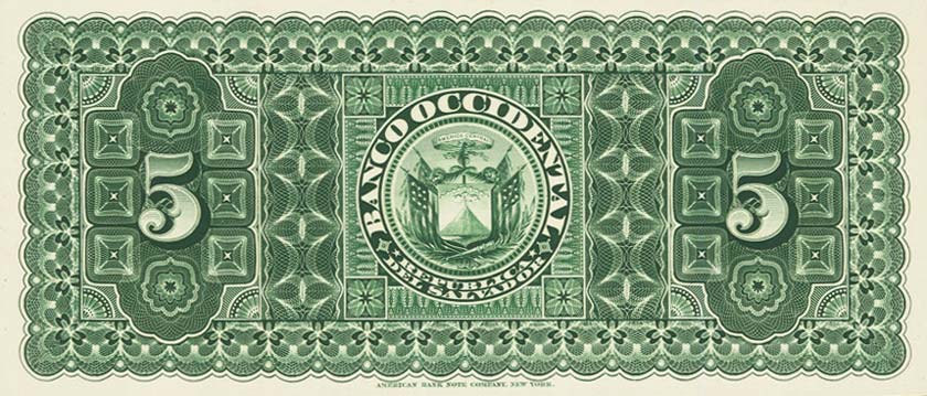 Back of El Salvador pS176p: 5 Pesos from 1891