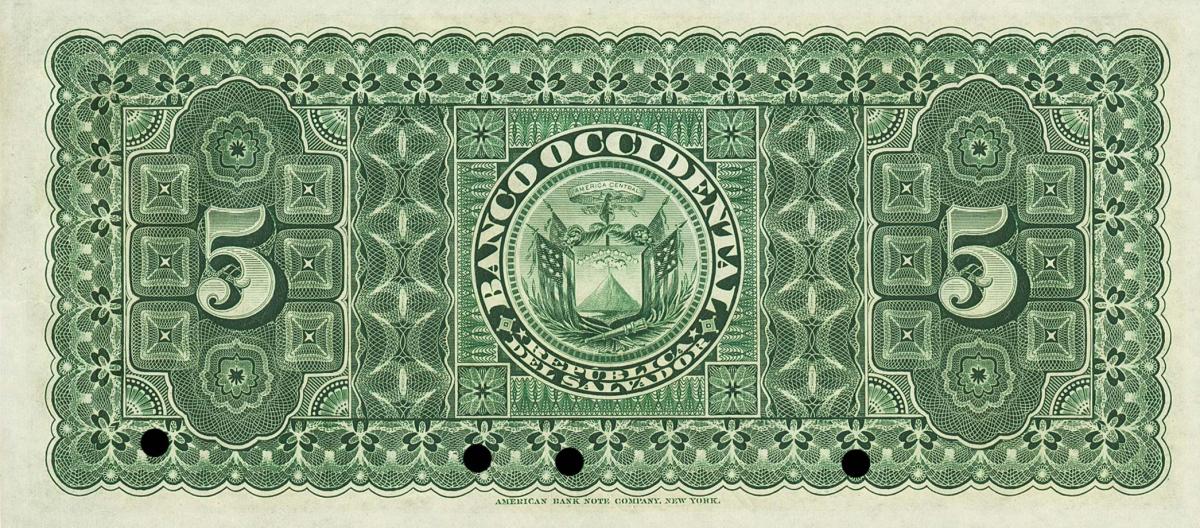 Back of El Salvador pS176s1: 5 Pesos from 1891