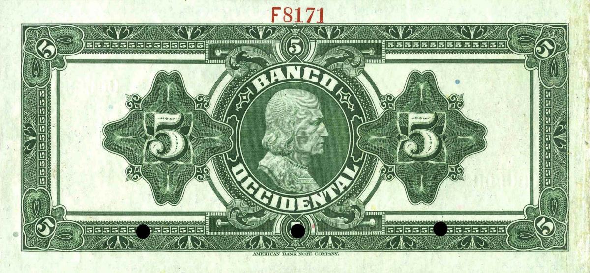 Back of El Salvador pS195s1: 5 Colones from 1926