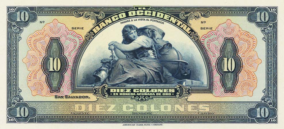 Front of El Salvador pS196p: 10 Colones from 1925