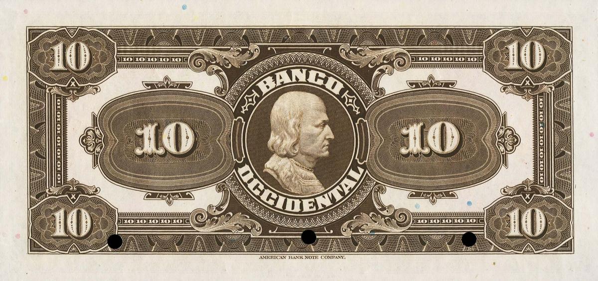 Back of El Salvador pS196s: 10 Colones from 1925
