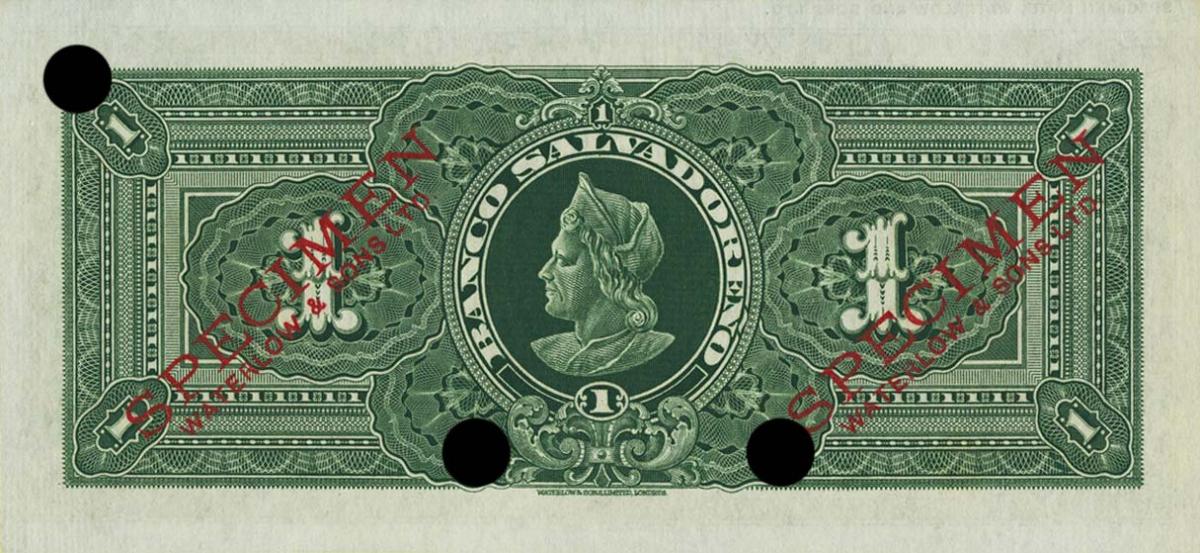 Back of El Salvador pS221ct: 1 Colon from 1924
