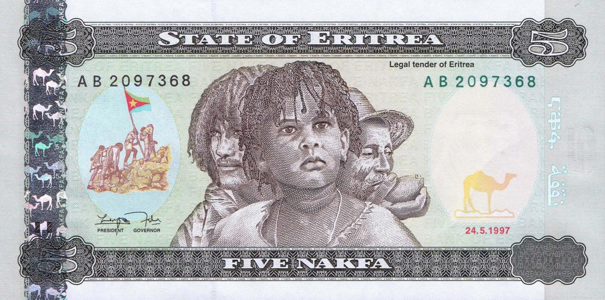 Front of Eritrea p2a: 5 Nakfa from 1997