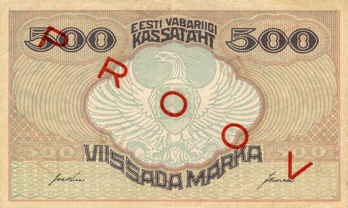 Front of Estonia p49s: 500 Marka from 1920